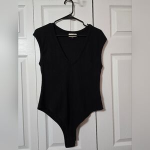 Universal Thread Black Sleeveless V-Neck Bodysuit, Ribbed Knit, Large, NWOT